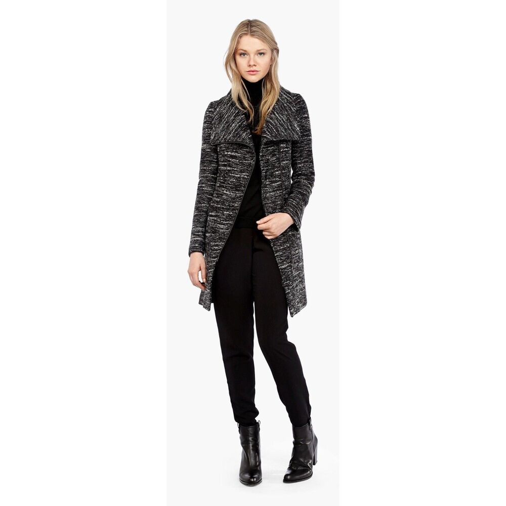 SOIA & KYO Jovita Wool Blend Asymmetrical Zip Trench Coat Dark Gray Medium